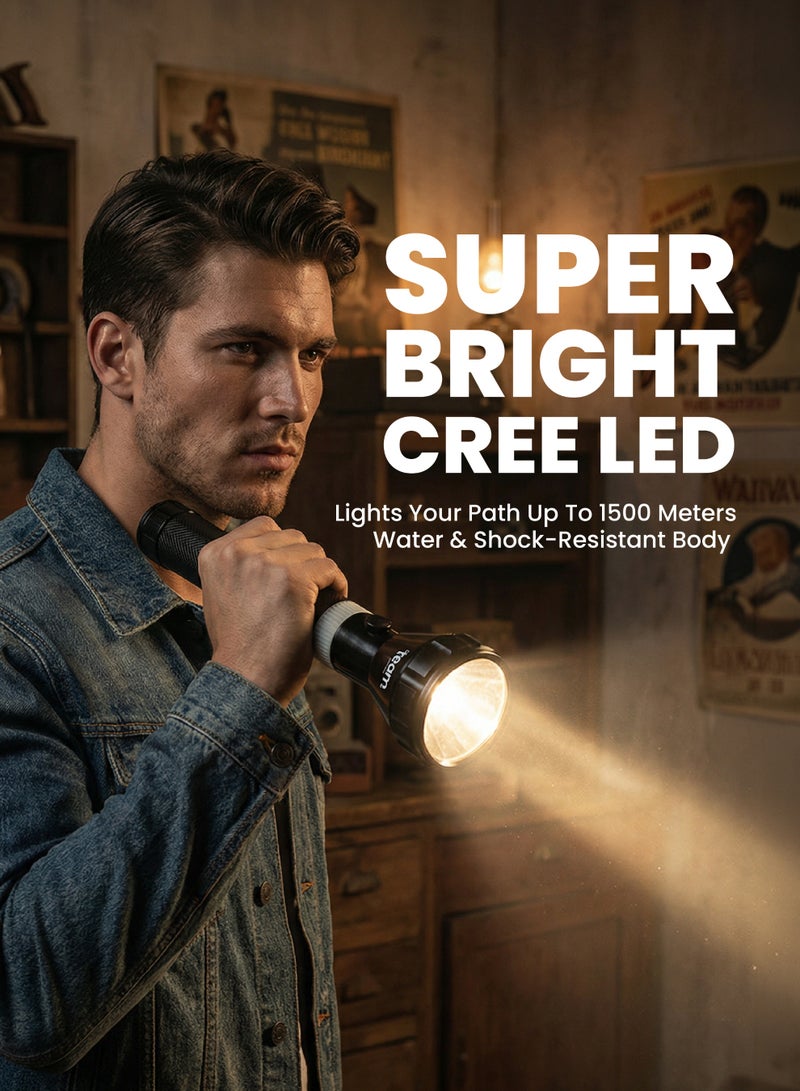 Team Rechargeable LED Flashlight – Ultra Long Range 1200–1500m Torch | Super Bright Cree LED | Heavy‑Duty Water, Shock & Corrosion Resistant Torch | Long‑Lasting Ni‑CD Battery | Outdoor, Camping & Emergency Light - Image 2